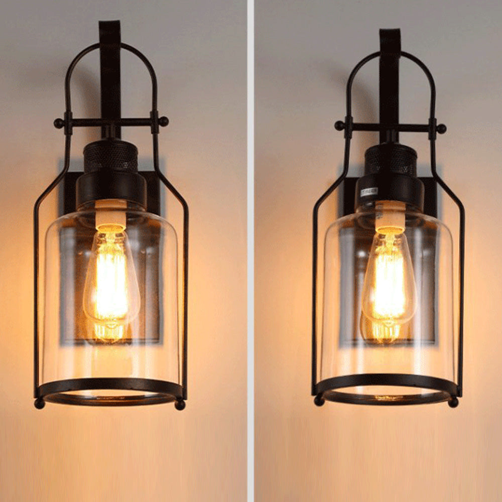Silva Applique Murale LED Lanterne Vintage Métal/Verre Noir/Rouille Chambre/Salle à Manger