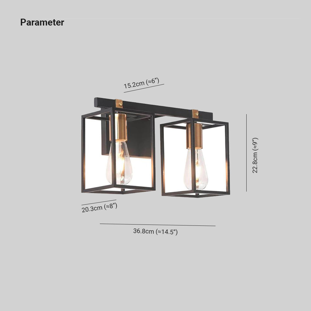 Silva Applique Murale à Miroir Carré Design LED Vintage Métal Noir Salle de Bain
