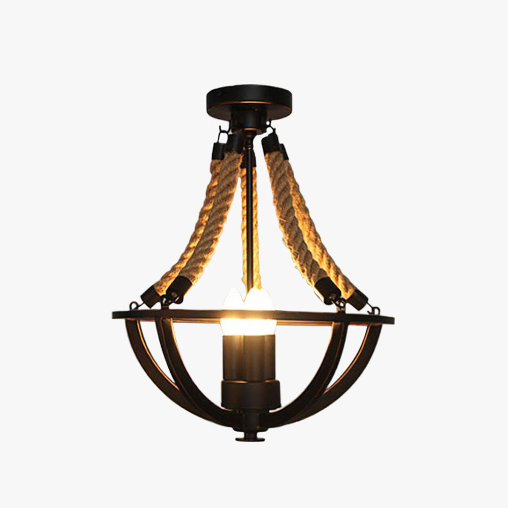 Silva Industrielle Luminaires Suspensions Bol Vintage LED Métal/Corde de Chanvre Noir Salon/Chambre à Coucher