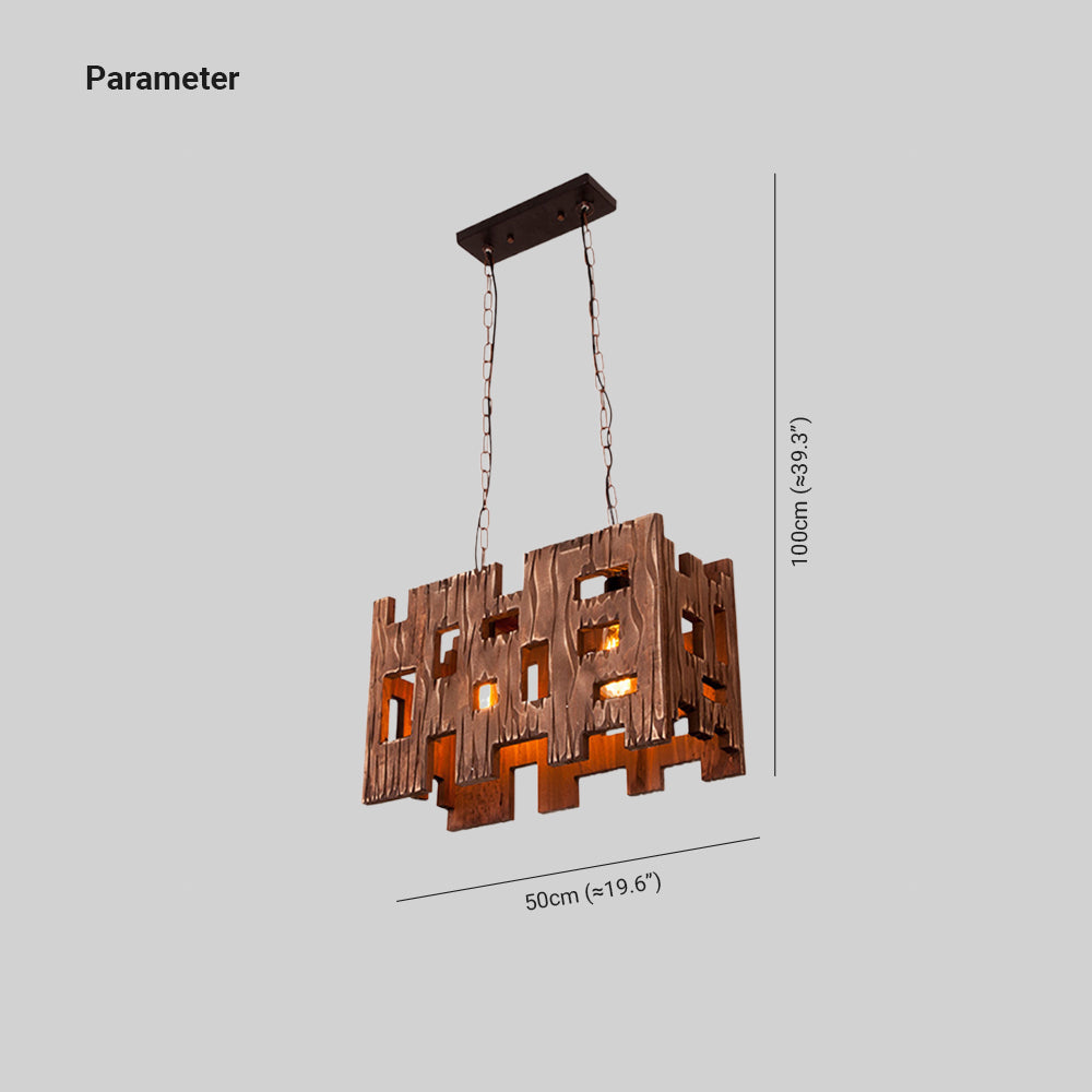 Epoch Suspension Rectangulaire Rustique, Metal/Bois, Bois, Chambre