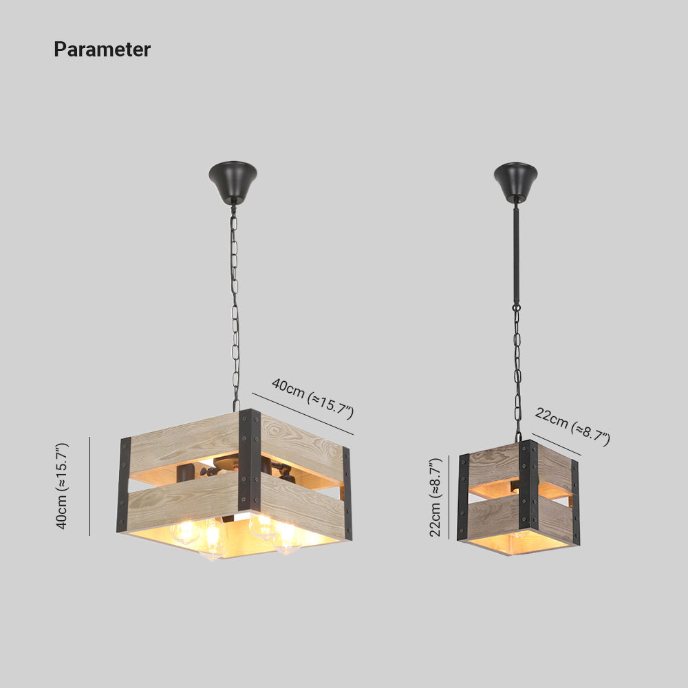 Silva Suspension Carrée Rustique, Metal/Bois, Bois/Marron, Chambre