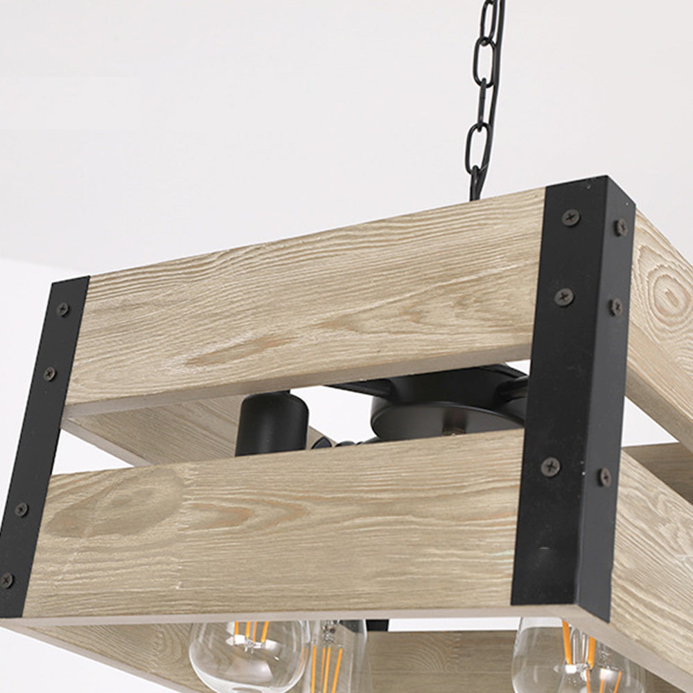 Silva Suspension Carrée Rustique, Metal/Bois, Bois/Marron, Chambre