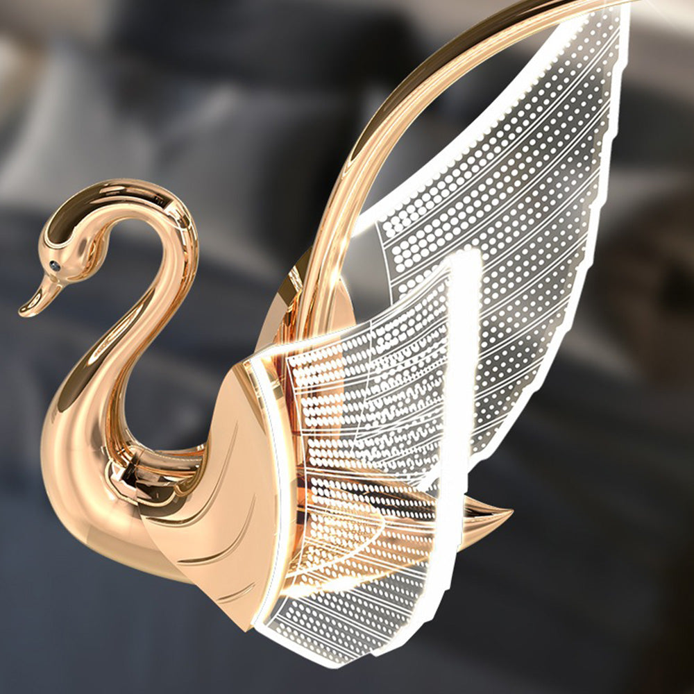 Arisha Design Luminaires Suspensions Cygne Moderne LED Métal/Acrylique Doré Rosé Salon
