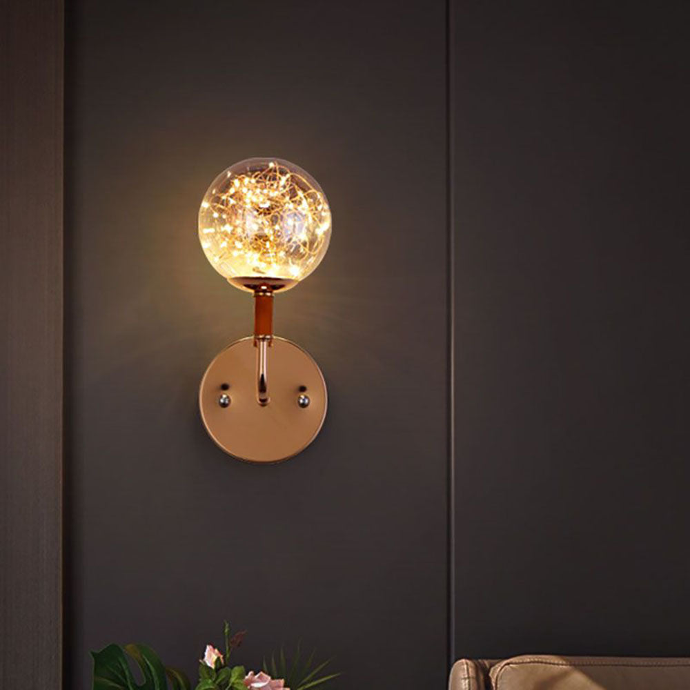 Valentina Applique Murale Bulle Ronde Moderne LED Métal Verre Noir/Or Salon/Chambre à Coucher
