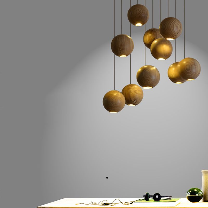 Muto Ball Cluster LED Suspension Bois Salon Chambre à coucher