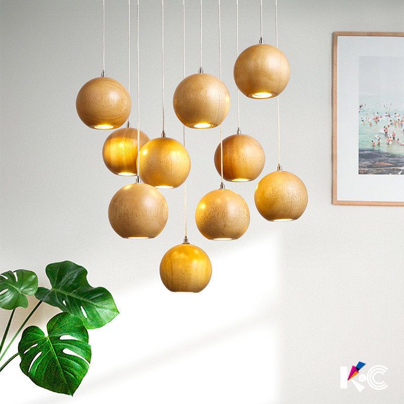 Muto Ball Cluster LED Suspension Bois Salon Chambre à coucher