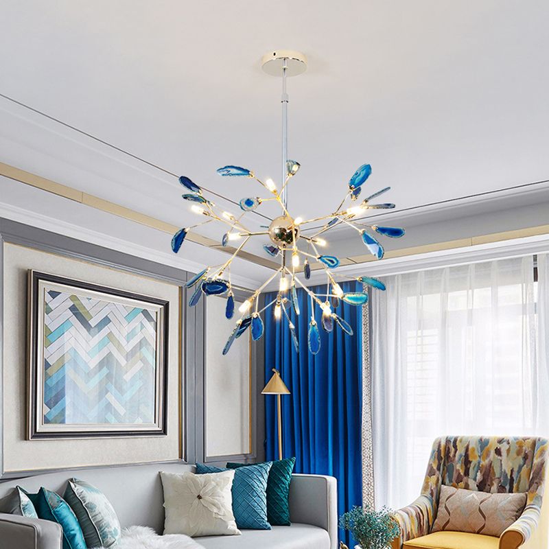 Arisha Art LED Suspension Bleu Métal Agate Salon Chambre à coucher