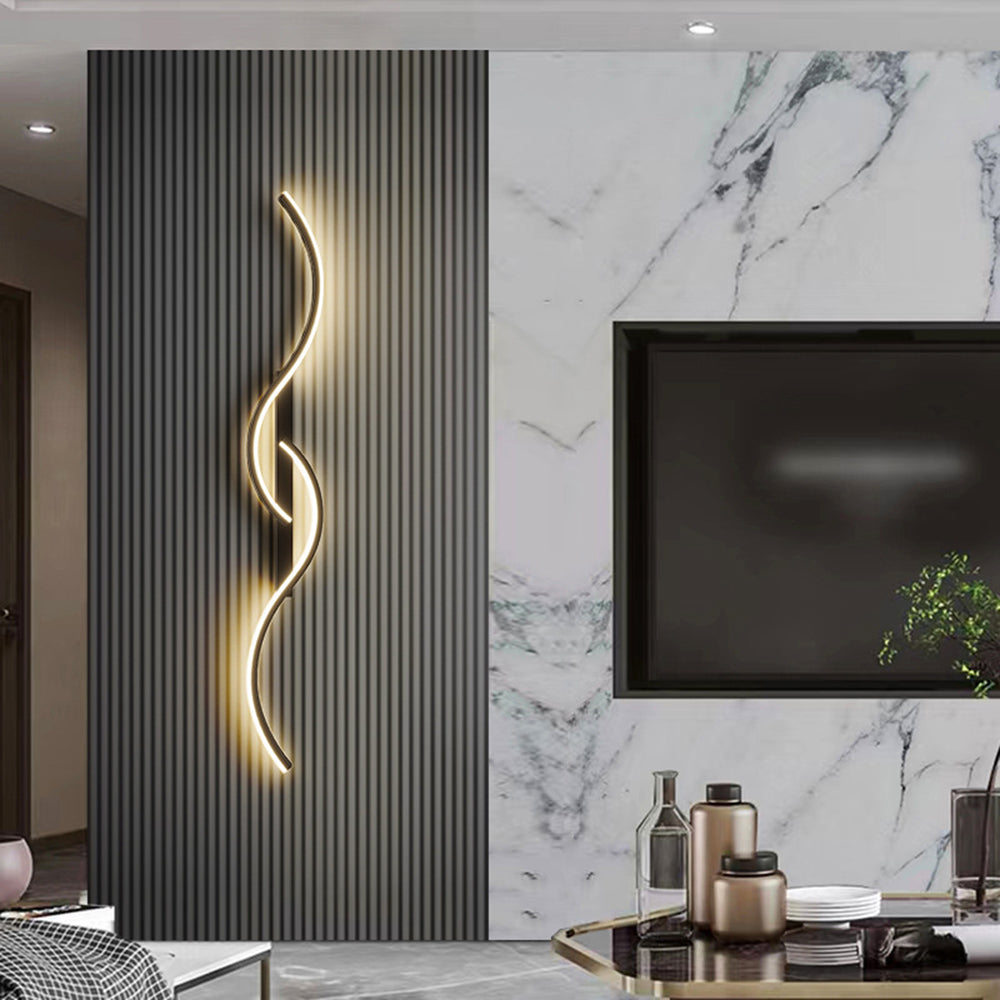Arisha Applique Murale Vague Design Moderne Noir/Or Salon
