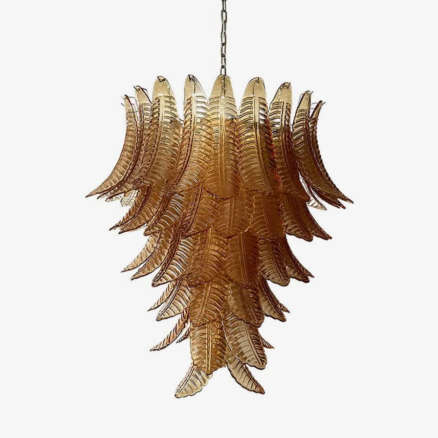 Aurora Chandelier Amber Murano Glass Leaves Layered - Letslighting