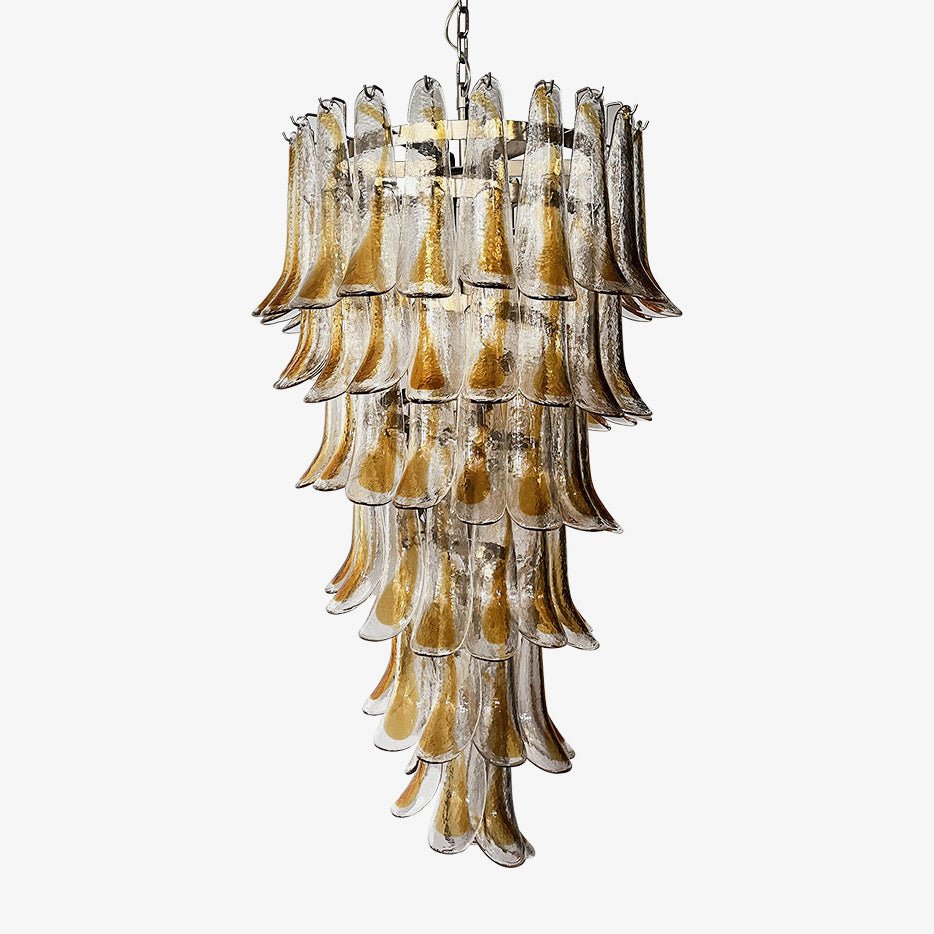 Aurora Chandelier Gold Murano Glass Petals Layered Cascading - Letslighting