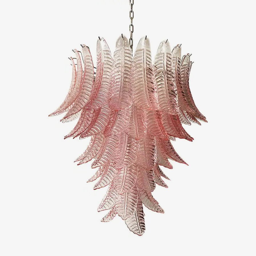 Aurora Chandelier Pink Murano Glass Leaves Cascading Romantic - Letslighting
