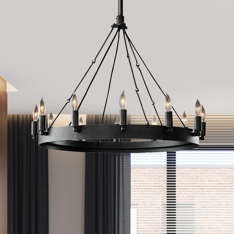 Silva Ronde Industrielle LED Suspension Noir Métal Chambre à coucher