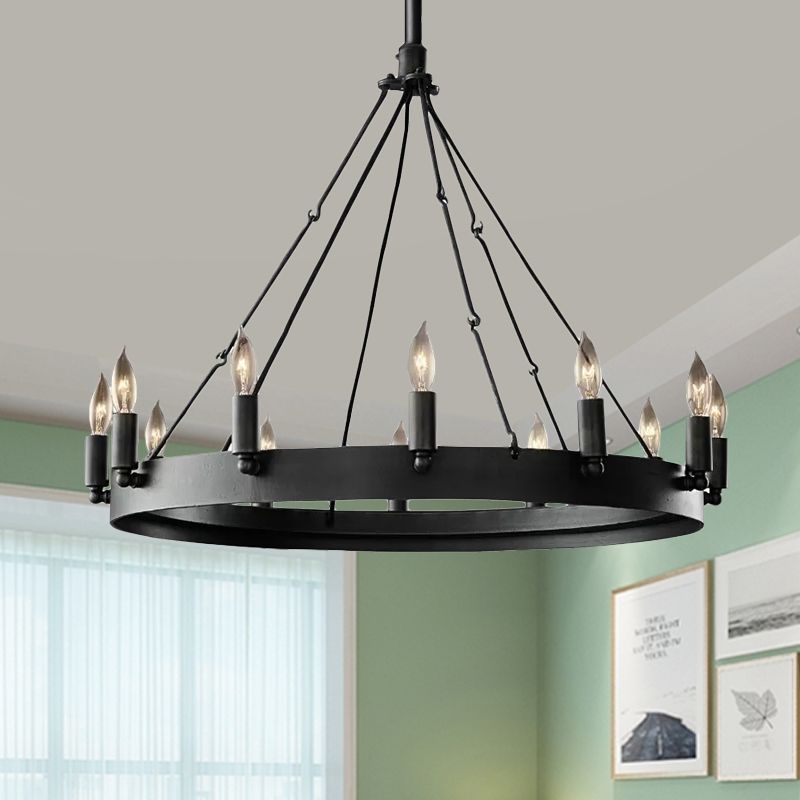 Silva Ronde Industrielle LED Suspension Noir Métal Chambre à coucher