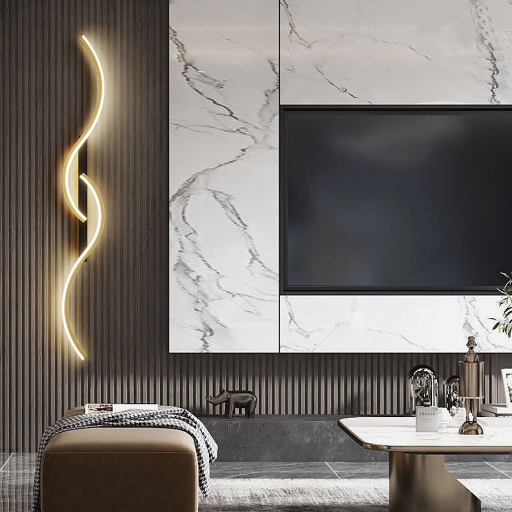 Arisha Applique Murale Vague Design Moderne Noir/Or Salon