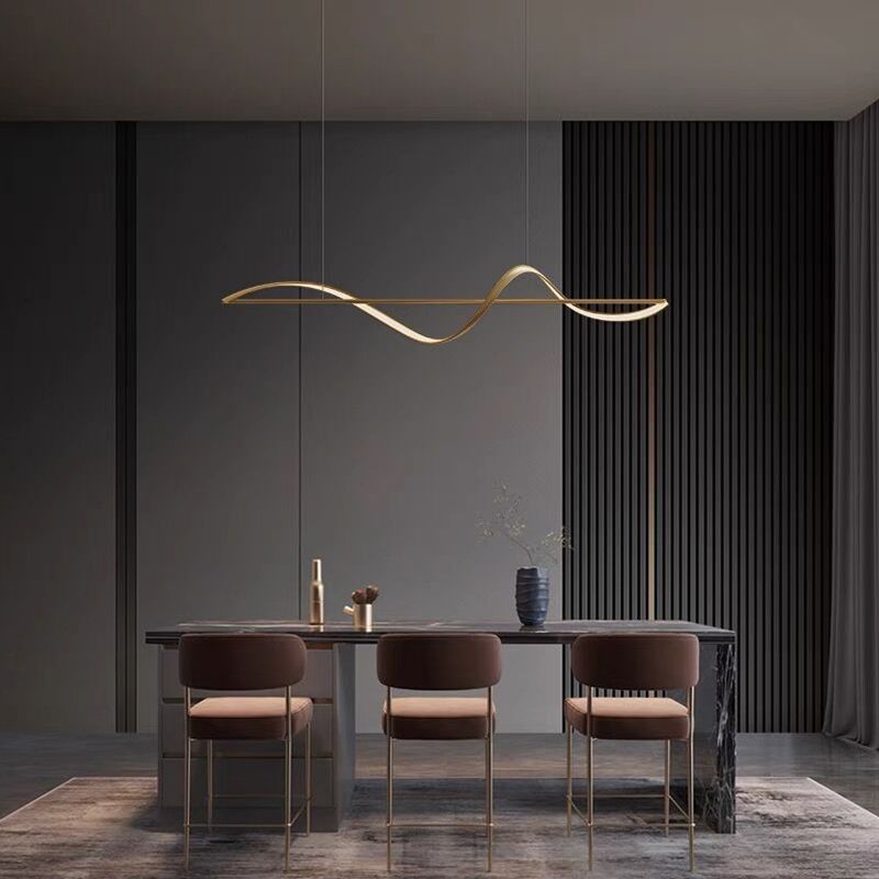 Arisha Suspension Linéaire Minimaliste, Metal/Acrylique, Noir/Or, Salon