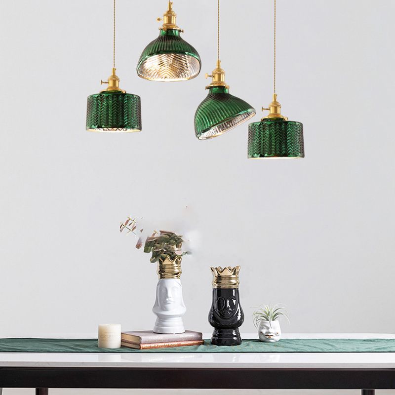 Valentina Suspension Cylindre/Géométrie Vintage, Métal/Verre, Vert, Salle à Manger