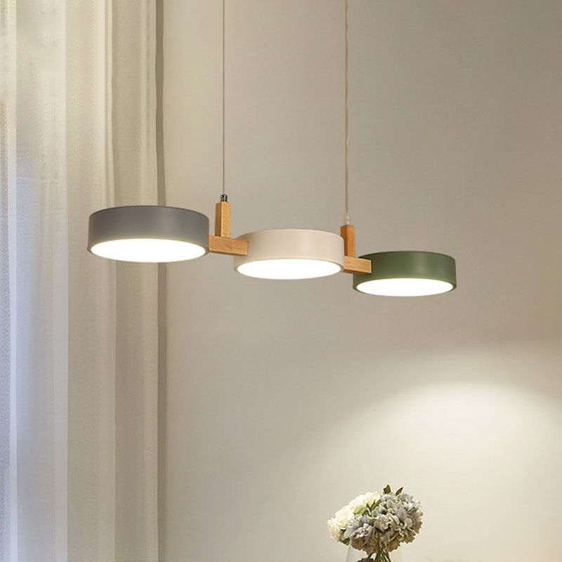 Valentina Suspension Anneau Moderne, Bois/Métal, Blanc/Gris/Vert, Salon