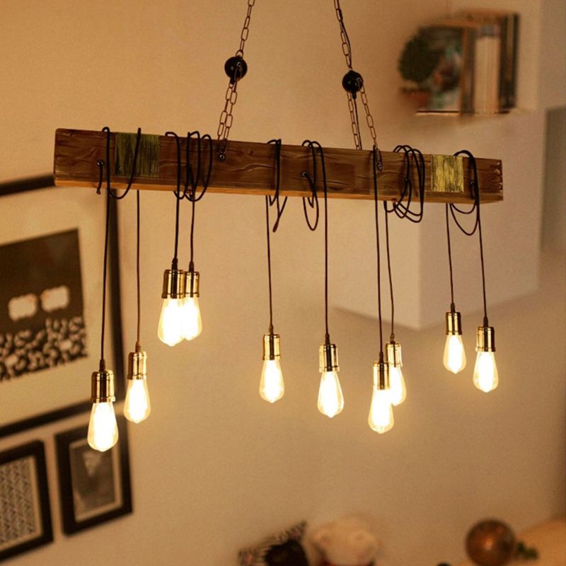 Silva Vintage LED Suspension Marron Bois Verre Salle à manger Salon