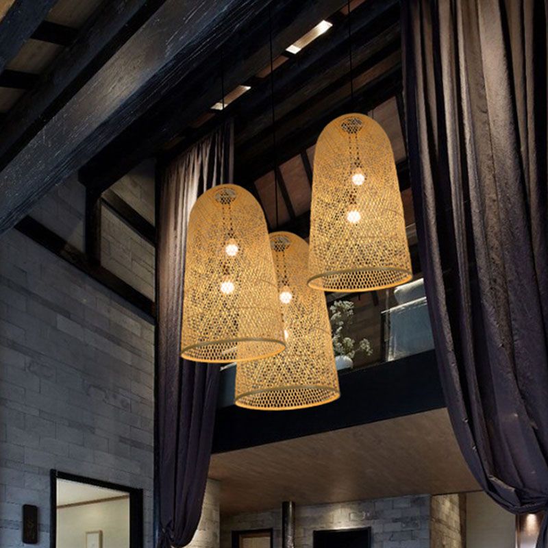 Ritta Design Italien Luminaires Suspensions Dôme Vintage Bamboo Bois Chambre à Coucher