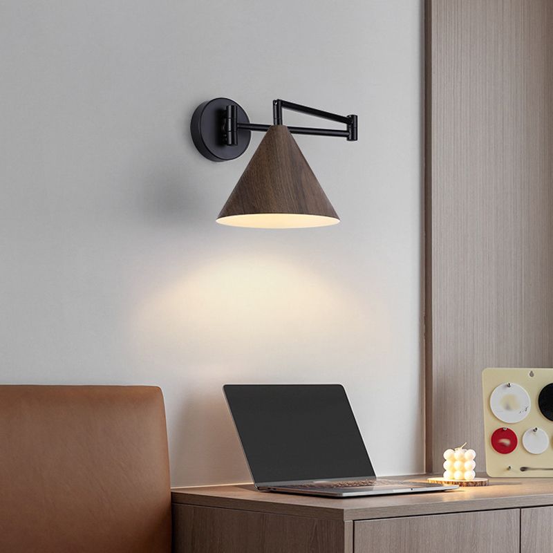 Muto Applique Murale Ajustable Conique, Métal, Marron/Bois, Chambre