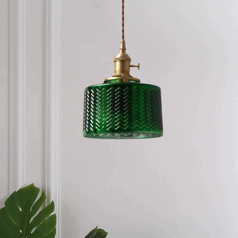 Valentina Suspension Cylindre/Géométrie Vintage, Métal/Verre, Vert, Salle à Manger