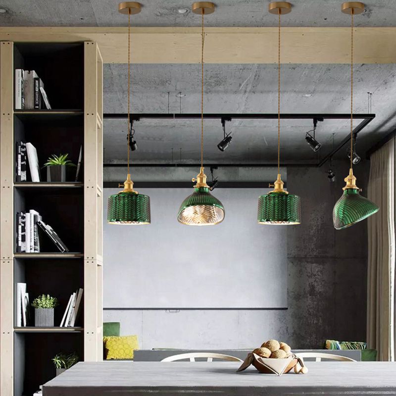 Valentina Suspension Cylindre/Géométrie Vintage, Métal/Verre, Vert, Salle à Manger
