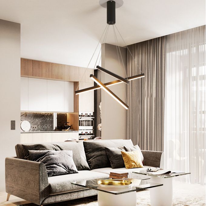 Arisha Luminaires Suspensions Linéaire Simple LED Moderne Métal Ferreux Salon