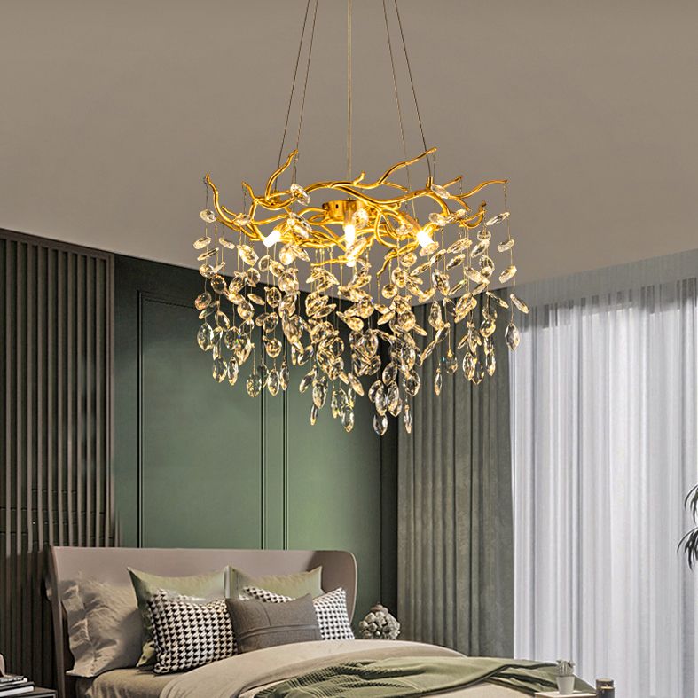 Kristy Lustre Branche Moderne Cristal/Métal Doré Salon
