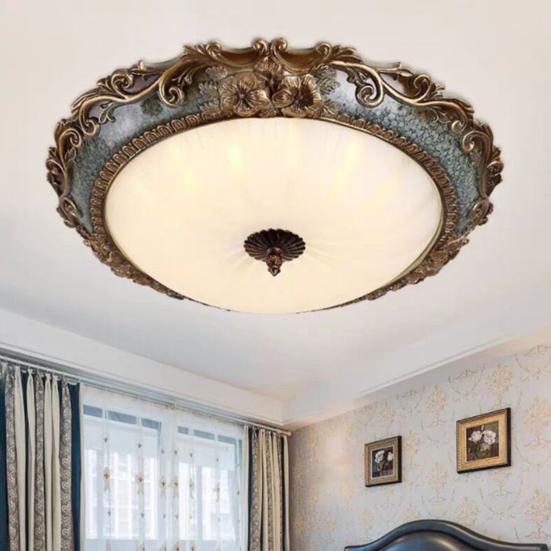 Tiffany Plafonnier Dôme Vintage, Résine/Métal, Laiton, Salon