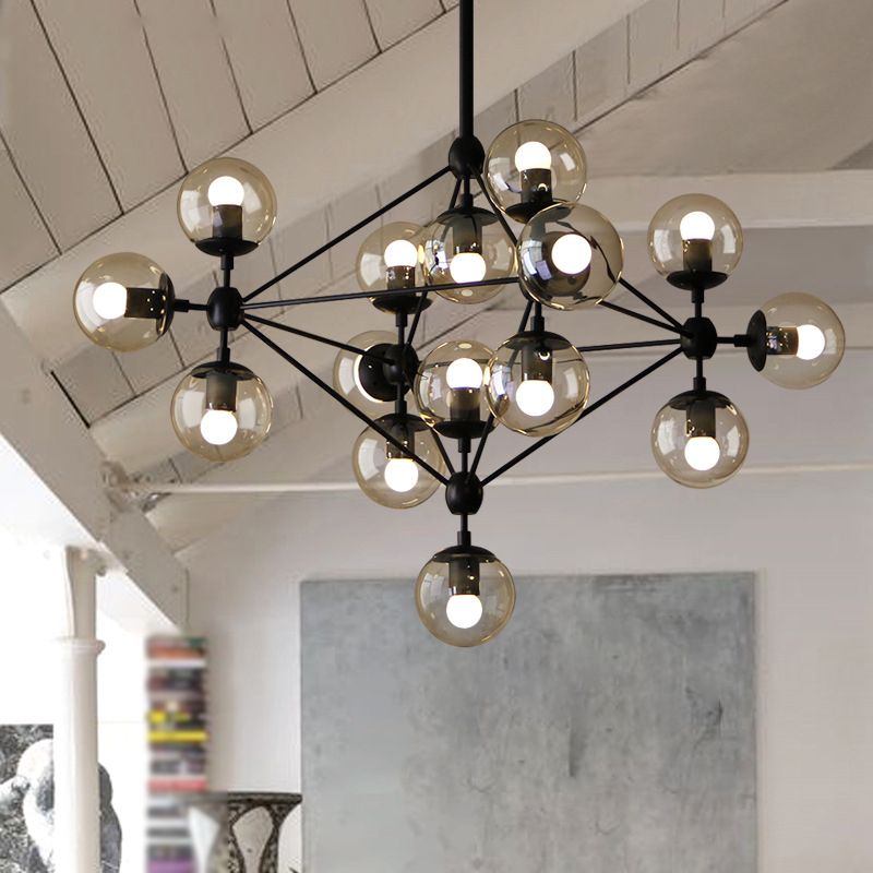 Valentina Lustre Industriel, Metal/Verre, Noir, Chambre