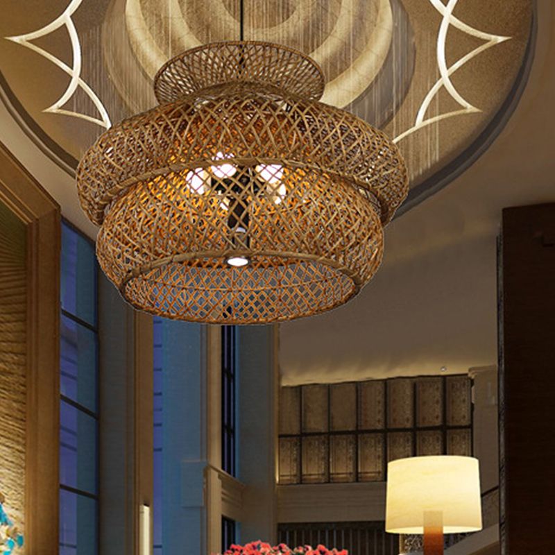 Ritta Vintage LED Suspension Marron Rotin Salon Chambre à coucher