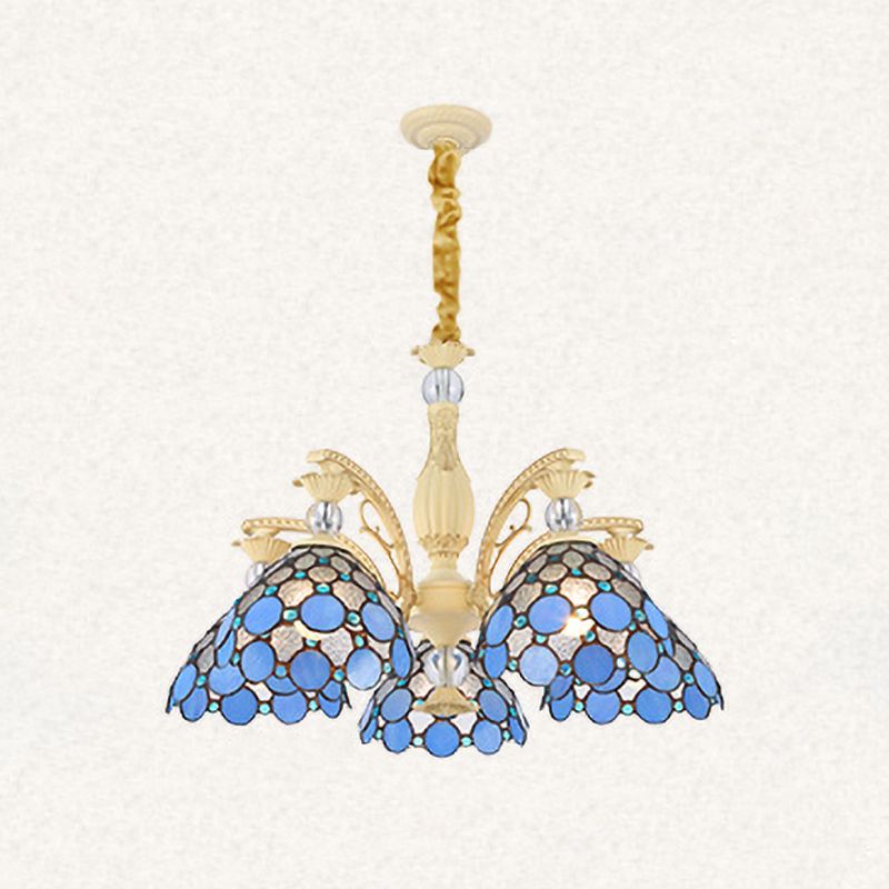Silva Fleur Vintage LED Suspension Bleu Métal Verre Salon Chambre à Coucher