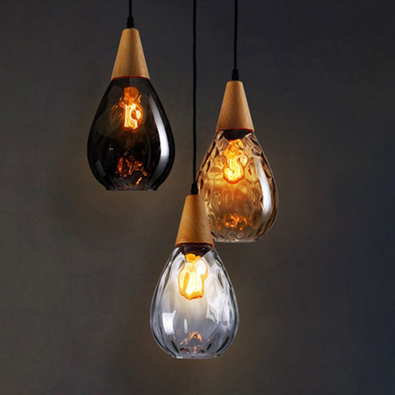 Arisha Vintage LED Suspension Ambre Verre Bois Chambre à coucher