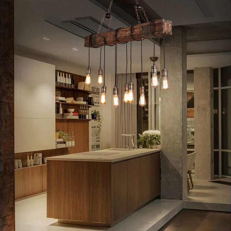 Silva Vintage LED Suspension Marron Bois Verre Salle à manger Salon