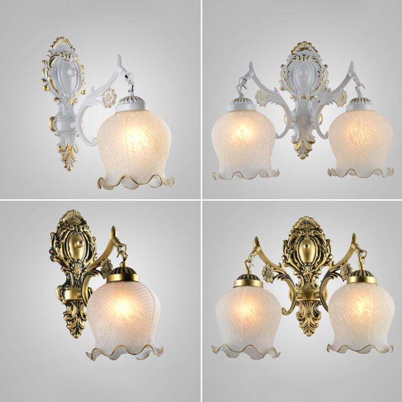 Ray Applique Fleur Vintage, Métal/Verre, Blanc/Bronze, Salon