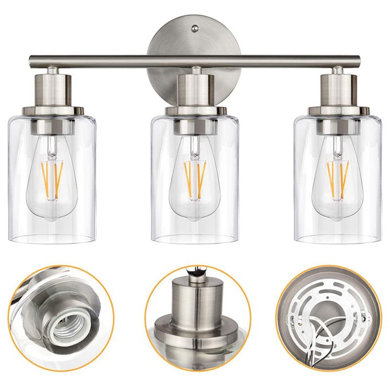 Silva Applique Murale Cylindrique Simple, Métal/Verre, Nickel, Salle de Bain