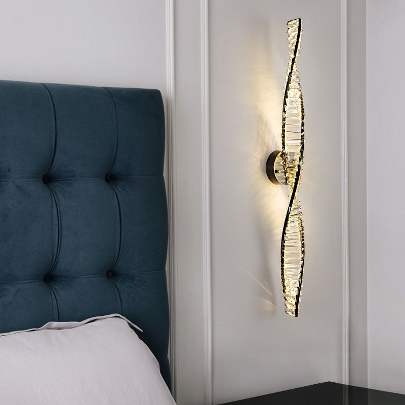 Kristy Applique Murale Spirale Design, Métal/Cristal, Noir/Or, Chambre