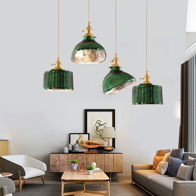 Valentina Suspension Cylindre/Géométrie Vintage, Métal/Verre, Vert, Salle à Manger