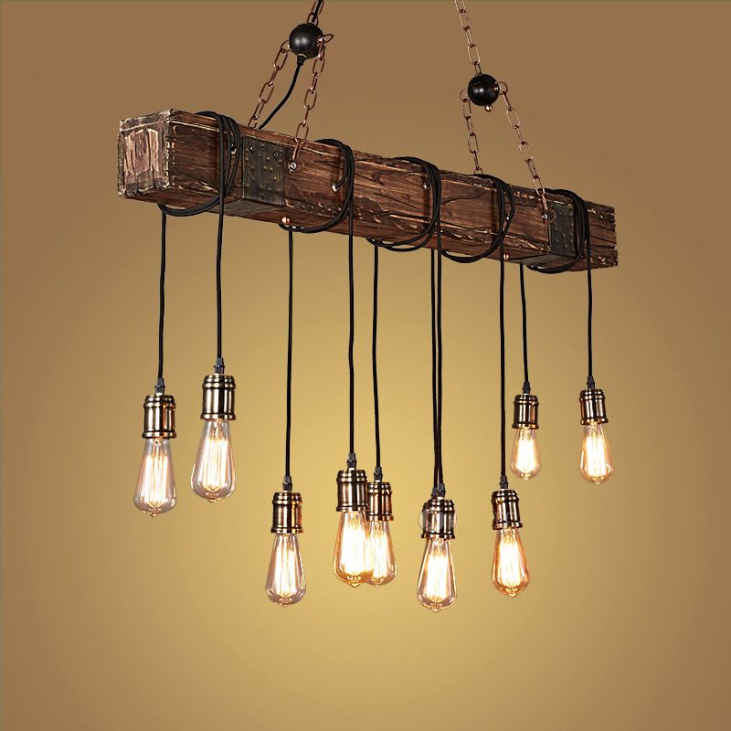 Silva Vintage LED Suspension Marron Bois Verre Salle à manger Salon