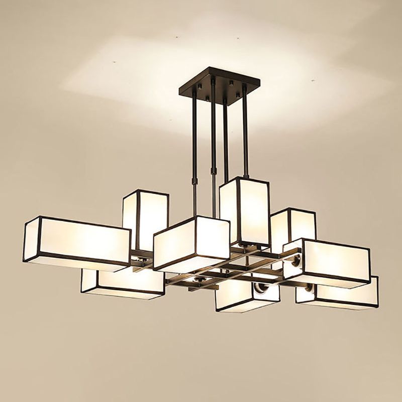 Arisha Lustre Carré Contemporain, Metal/Tissu, Noir/Or, Chambre