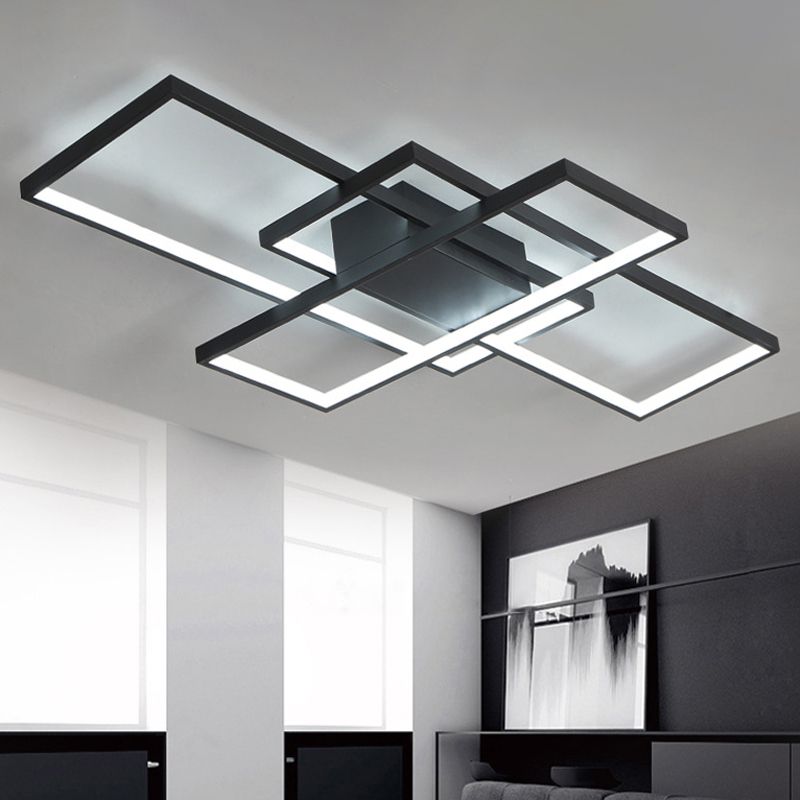 Arisha Plafonnier Rectangle Moderne, Métal/Gel de Silice, Noir/Blanc, Salon