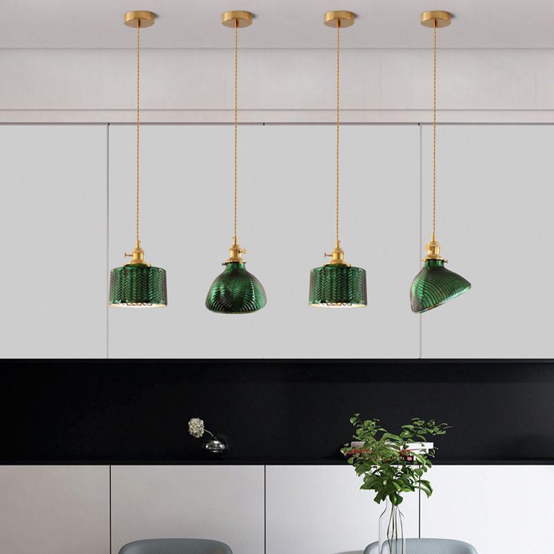 Valentina Suspension Cylindre/Géométrie Vintage, Métal/Verre, Vert, Salle à Manger