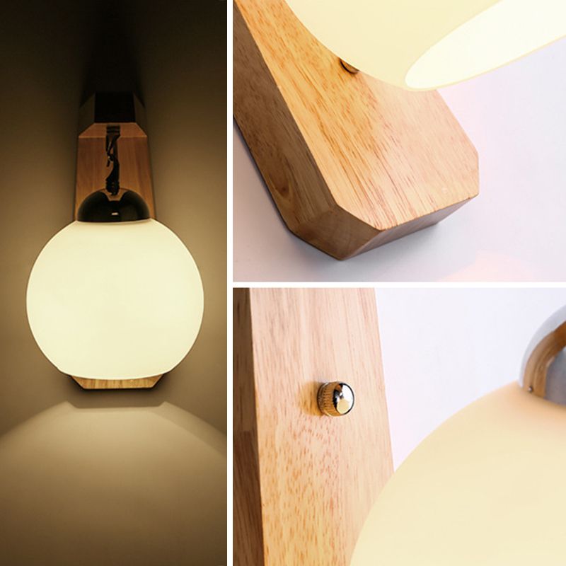 Muto Applique Globe Scandinave, Bois/Verre/Métal, Beige, Salon