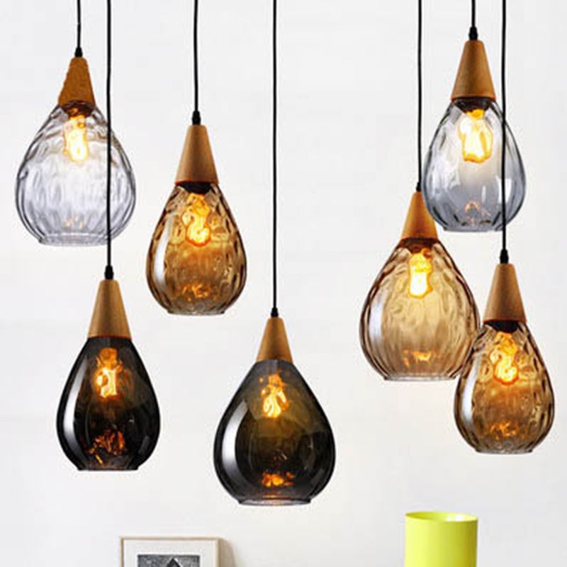 Arisha Vintage LED Suspension Ambre Verre Bois Chambre à coucher
