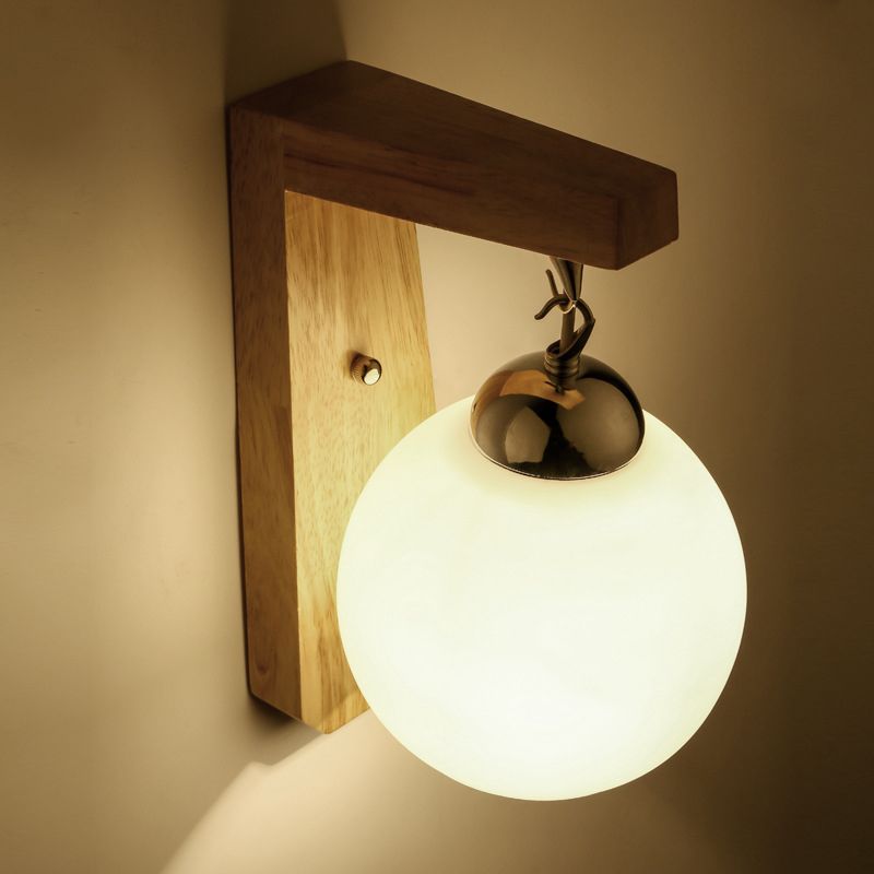 Muto Applique Globe Scandinave, Bois/Verre/Métal, Beige, Salon