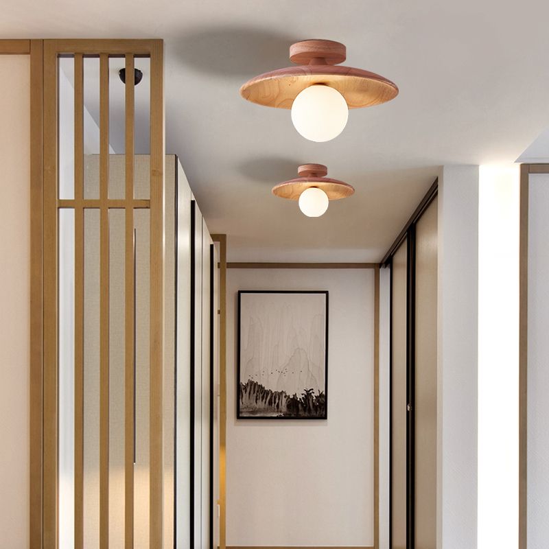 Arisha Plafonnier Bol Moderne, Bois/Verre, Bois/Noyer, Salon