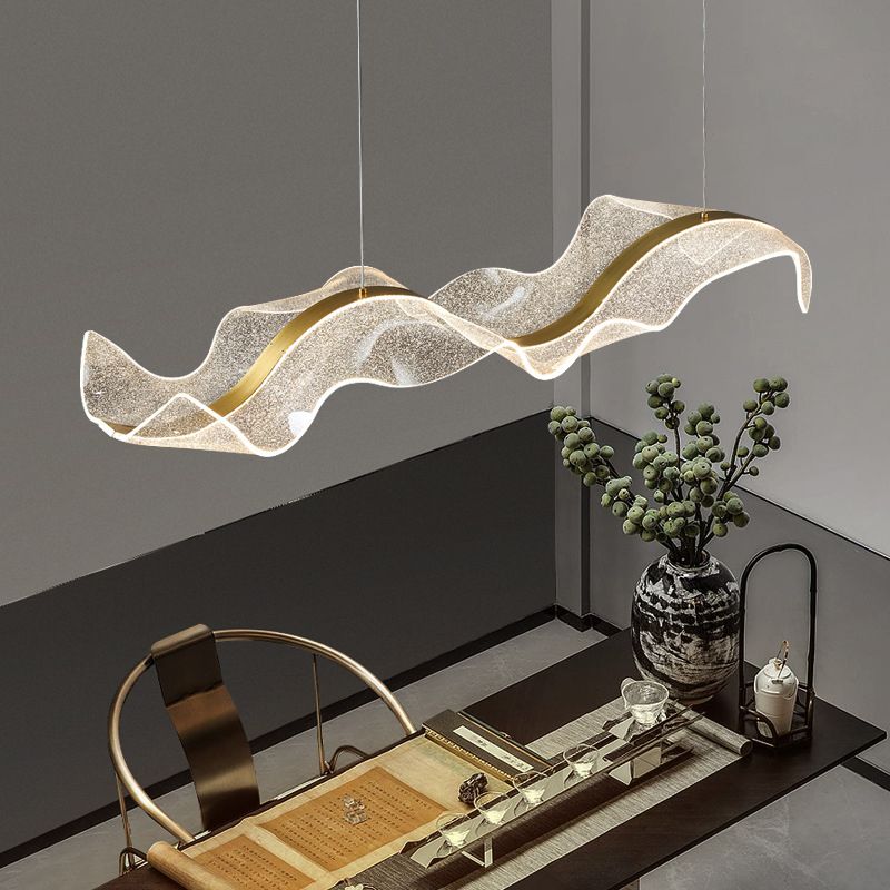 Kristy Luminaires Suspensions Vague Moderne Métal/Acrylique Blanc/Doré Salon