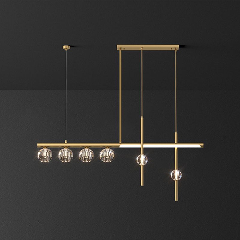 Kristy Suspension Linéaire/Sphère Moderne, Métal/Cristal, Doré, Salle à Manger