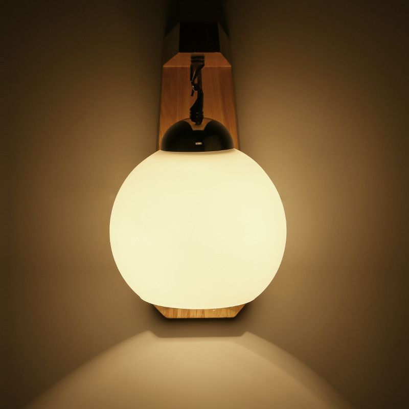 Muto Applique Globe Scandinave, Bois/Verre/Métal, Beige, Salon