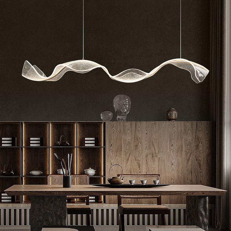 Kristy Luminaires Suspensions Vague Moderne Métal/Acrylique Blanc/Doré Salon